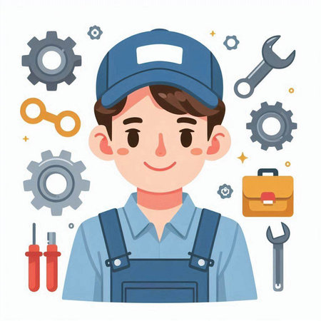 Repairman in uniform. Vector illustration in a flat style.のイラスト素材