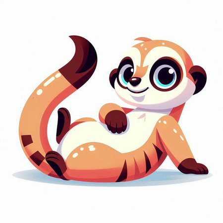 Cute cartoon lemur sitting on the ground. Vector illustration.のイラスト素材