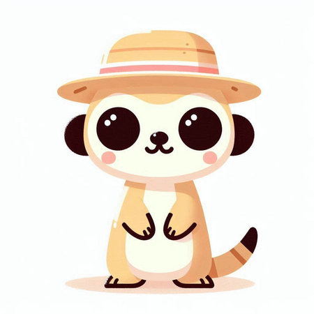 Cute kawaii meerkat in hat. Vector illustration.のイラスト素材