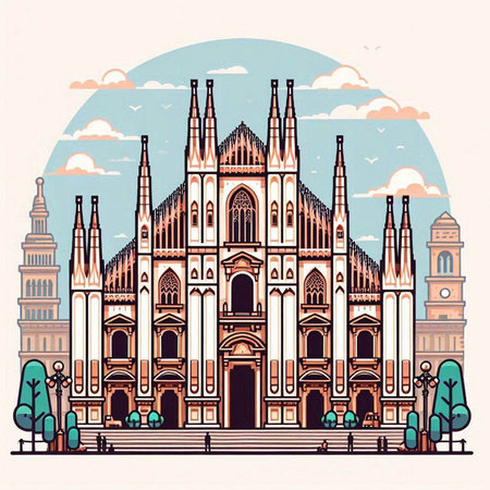 Cathedral of Milan, Italy. Vector illustration in retro style.のイラスト素材