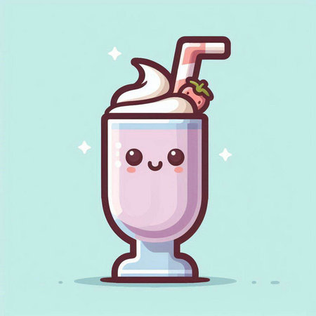 Cute milkshake with whipped cream and strawberry. Vector illustration.のイラスト素材