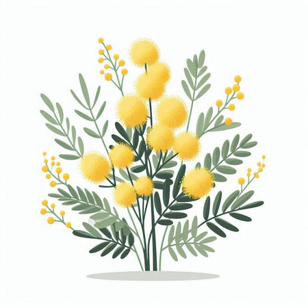 Mimosa flowers bouquet isolated on white background. Vector illustration.のイラスト素材