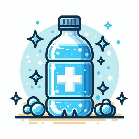Bottle of water and bubbles. Vector illustration in flat style.のイラスト素材