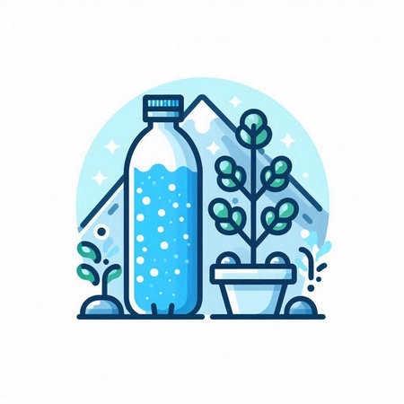 Plant in a pot and bottle of water. Vector illustration.のイラスト素材