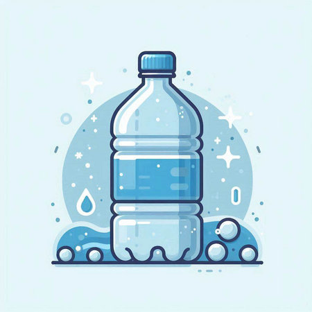 Plastic bottle with clean water. Vector illustration in flat style.のイラスト素材