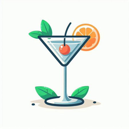 Cocktail with orange and mint. Vector illustration in flat styleのイラスト素材