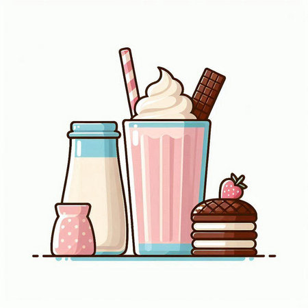 Milkshake and chocolate cookies. Vector illustration of milkshakesのイラスト素材