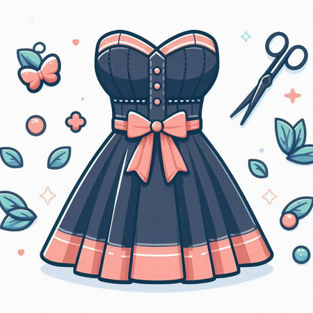 Vector illustration of a woman's dress with a bow and scissors.のイラスト素材