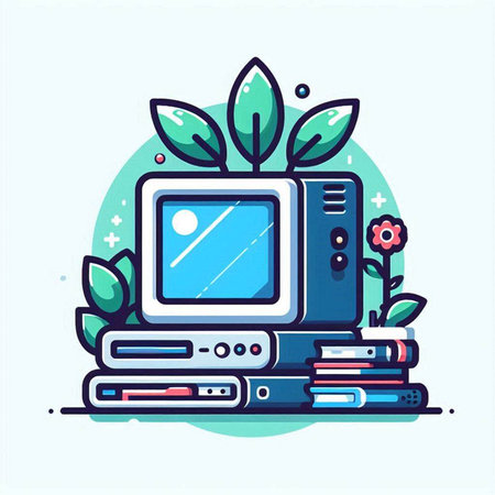 Vector illustration of a flat design of a modern computer and books.のイラスト素材