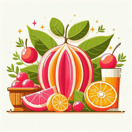 Fruit background with fruit and juice. Vector illustration. Eps 10のイラスト素材