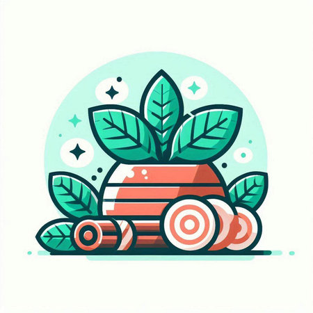 Ceramic vase with green leaves. Flat vector illustration.のイラスト素材