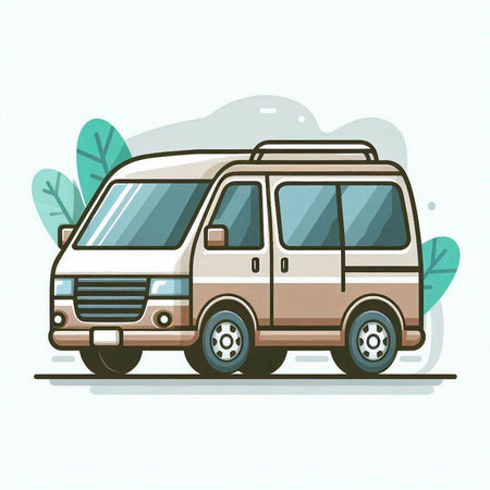 Vector illustration of camper van in flat style on white background.のイラスト素材