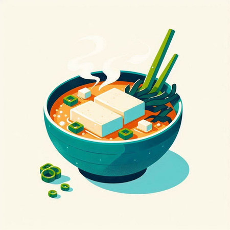 japanese soup in a bowl with chopsticks, vector illustrationのイラスト素材