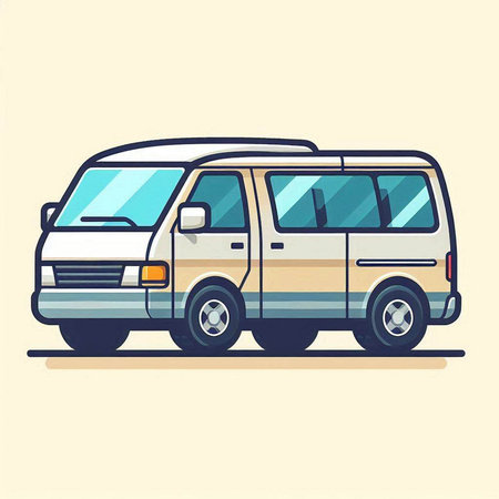 Retro van. Vector illustration in a flat style on a light background.のイラスト素材