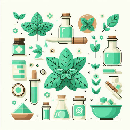Herbal medicine and aromatherapy. Flat style vector illustration.のイラスト素材