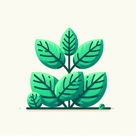 Green leaves on a white background. Vector illustration in flat style.のイラスト素材