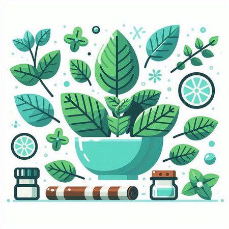Herbal medicine and health care concept. Flat style vector illustration.のイラスト素材