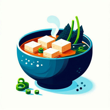 Illustration of japanese miso soup with tofu in bowlのイラスト素材