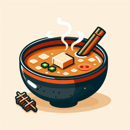 Japanese miso soup in a bowl with chopsticks. Vector illustrationのイラスト素材