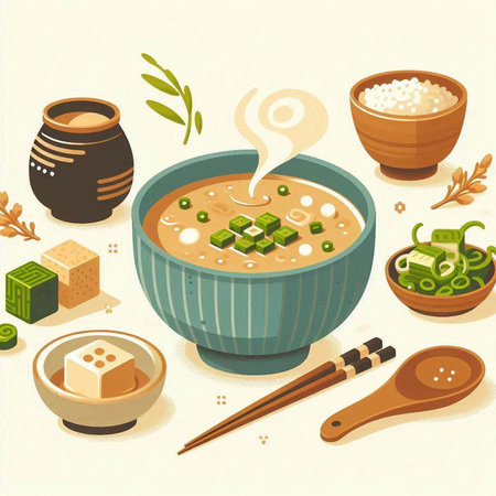 japanese cuisine vector illustration of japanese soup in bowlのイラスト素材