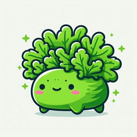 Cute kawaii lettuce character. Vegetable vector illustration.のイラスト素材