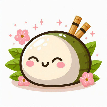Illustration of a cute kawaii rice ball with chopsticksのイラスト素材