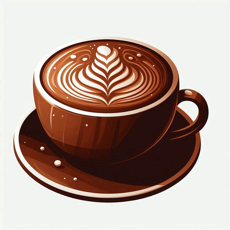 Coffee cup with latte art on white background. Vector illustration.のイラスト素材