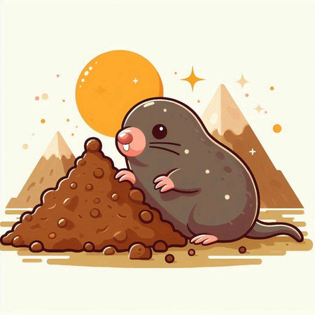Illustration of a Cute Mouse Posing in Front of a Pyramidのイラスト素材