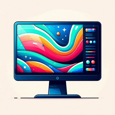 Computer monitor with colorful abstract background. Vector illustration. Eps 10.のイラスト素材