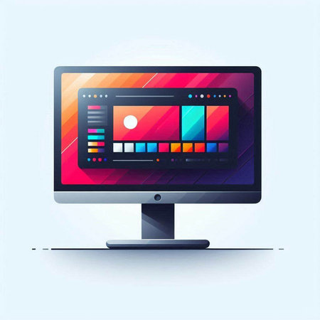 Computer monitor with abstract colorful background. Vector illustration. Eps 10.のイラスト素材