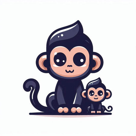 Monkey family. Cute cartoon animal character. Vector illustration.のイラスト素材