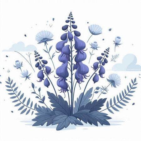 Illustration of a blue lupine on a white background.のイラスト素材