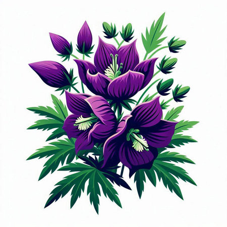 Illustration of a bouquet of purple flowers on a white backgroundのイラスト素材