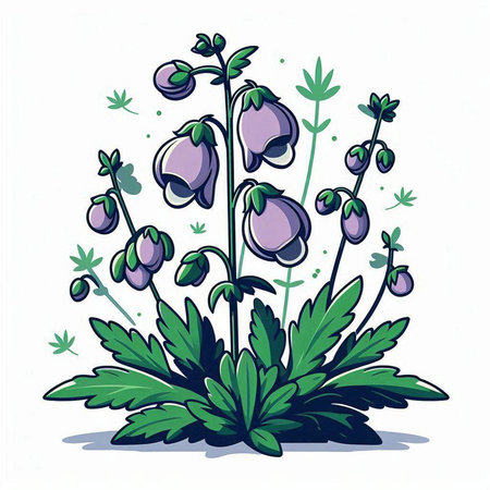 Vector illustration of violet flowers on white background. Hand-drawn illustration.のイラスト素材