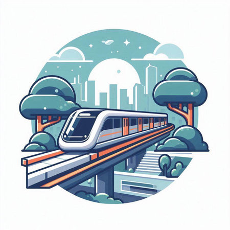 Train in the city. Vector illustration in flat style. Modern transport.のイラスト素材