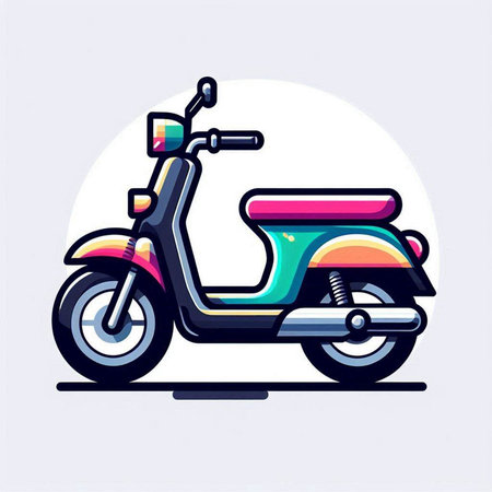 Vintage scooter. Vector illustration in flat cartoon style on light backgroundのイラスト素材