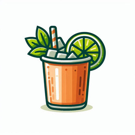 Cocktail with lime, ice and mint. Vector illustration.のイラスト素材