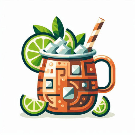Cocktail with lime, ice and straw. Vector illustration.のイラスト素材