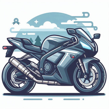 Motorcycle on the road. Vector illustration of a motorbike.のイラスト素材