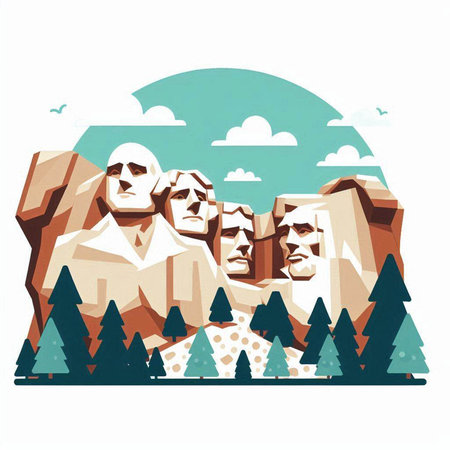 Mountains and spruce forest. Vector illustration in flat style.のイラスト素材