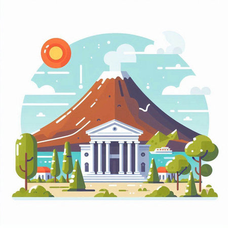 Flat design vector illustration of the famous Mount Fuji in Japan.のイラスト素材