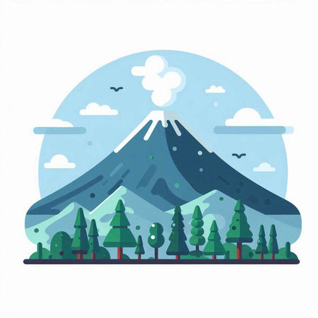 Mt. Fuji and pine trees. Vector illustration in flat styleのイラスト素材