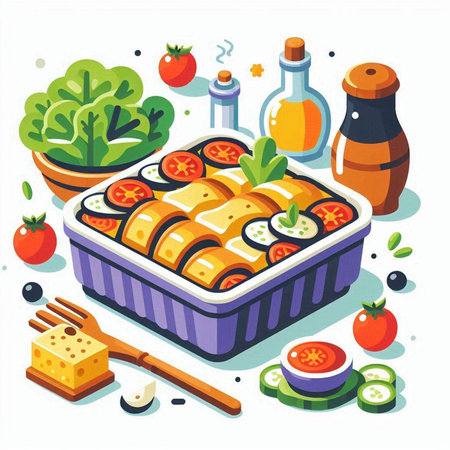 Vegetarian food in a container. Vector illustration in flat styleのイラスト素材
