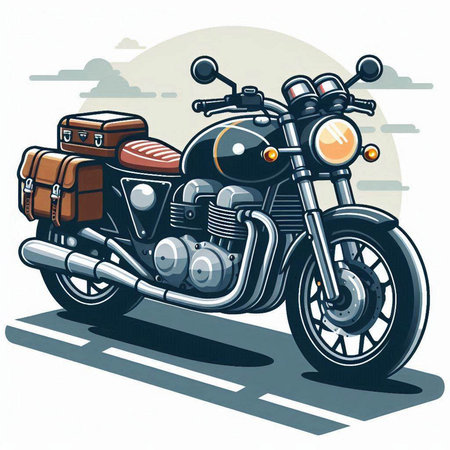 Vintage motorcycle with luggage and suitcase. Vector illustration for your designのイラスト素材