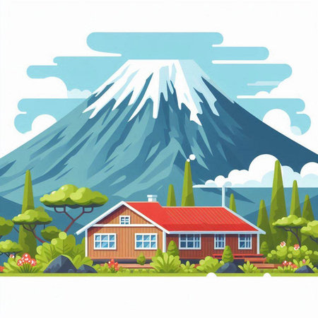 Mt. Fuji, Japan. Mountain and landscape. Vector illustration.のイラスト素材