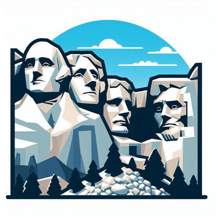 Mountain landscape with rocks, trees and a man. Vector illustration.のイラスト素材