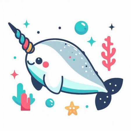 Cute cartoon narwhal vector illustration. Cute narwhal character.のイラスト素材