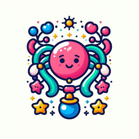 Cute cartoon kawaii baby girl with pacifier. Vector illustration.のイラスト素材