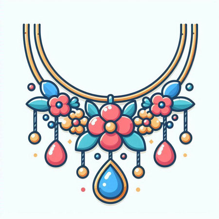 Necklace with flowers and drops of water. Vector illustration.のイラスト素材