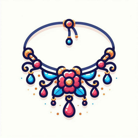 Necklace with beads and flowers. Vector illustration on white background.のイラスト素材